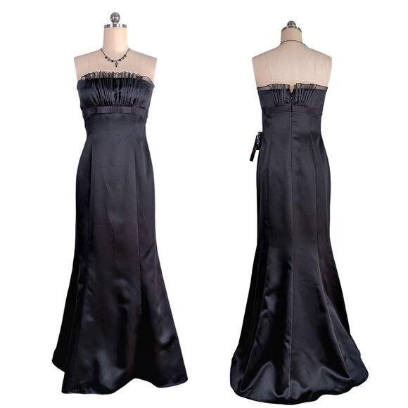 Monique Lhuillier Prom Dress Maxi Gown 10 Black Strapless Mermaid Bow Empire - Picture 1 of 9
